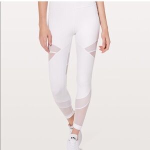 Lululemon- High Waisted-White Mesh Details-Leggings 10